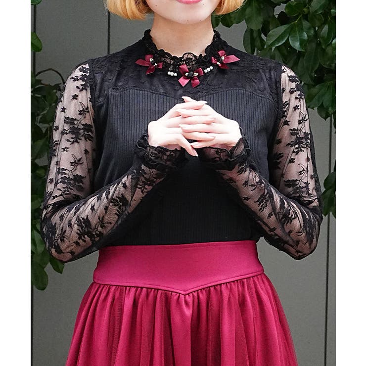 黒 | ローズ×リボン装飾インナー | axes femme
