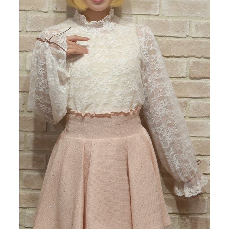 白 | 袖口フリル総レーストップス | axes femme