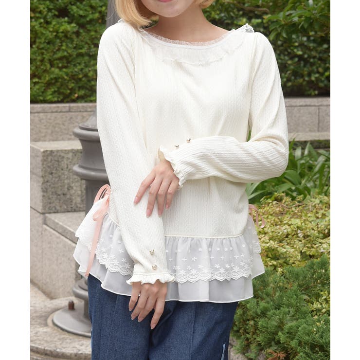 白 | フクレジャガード裾レーストップス | axes femme