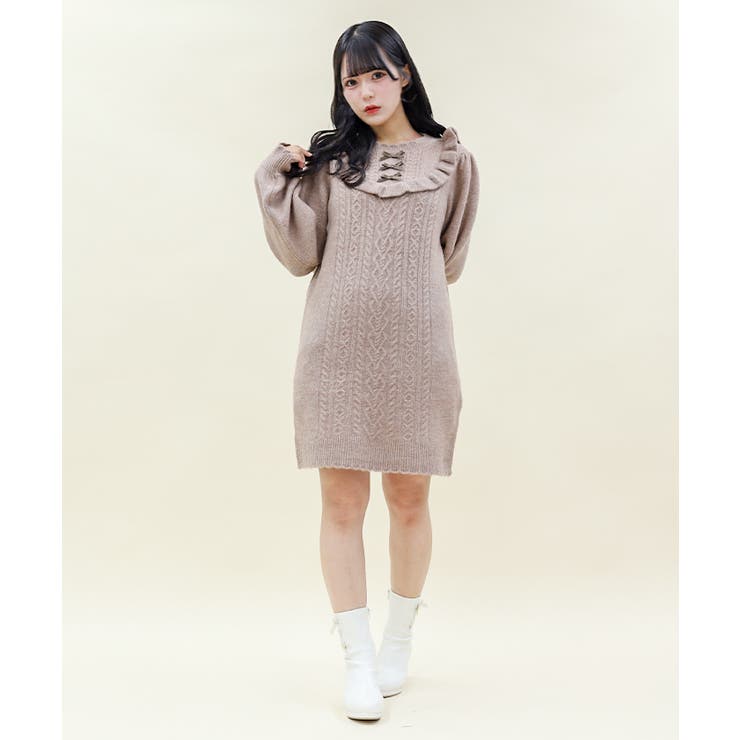 茶 | ブロッキングフリルニットワンピース | axes femme