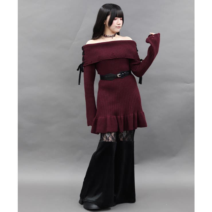 ワイン | オフショルフリルニットチュニ | axes femme
