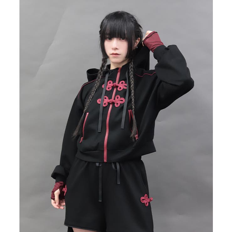 黒 | チャイナボタンＺＩＰパーカー | axes femme