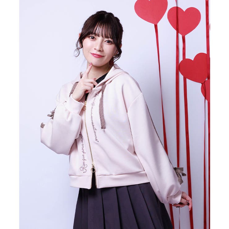 ピンク | トーションレース刺繍パーカー | axes femme