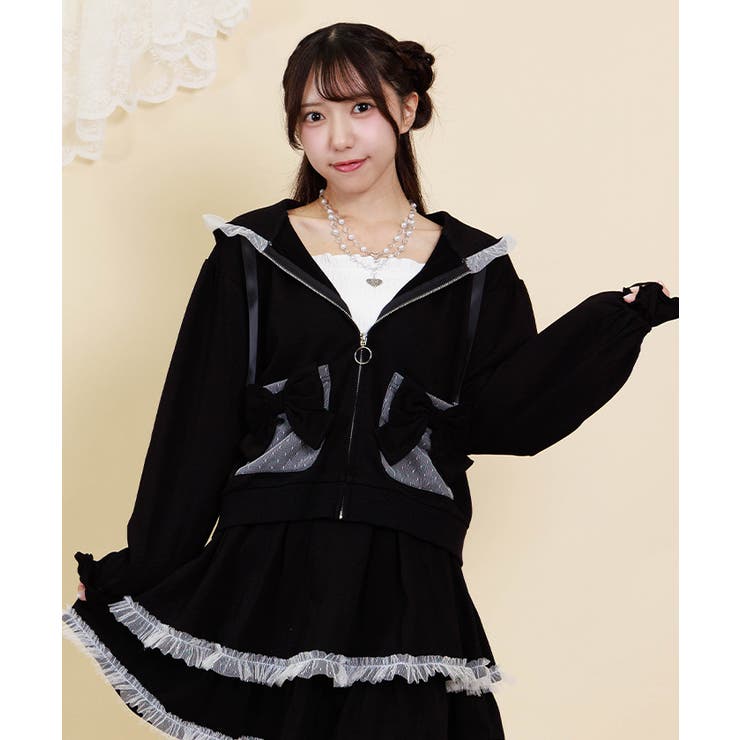 黒 | ドットチュール使いパーカー | axes femme