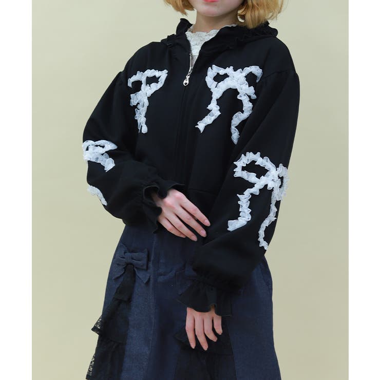 黒 | リボンフリルパーカー | axes femme