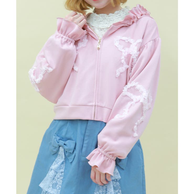 ピンク | リボンフリルパーカー | axes femme