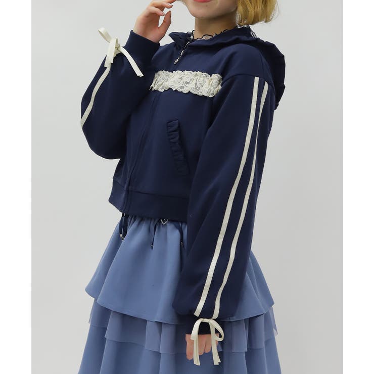 紺 | ライン使レースフリルパーカー | axes femme