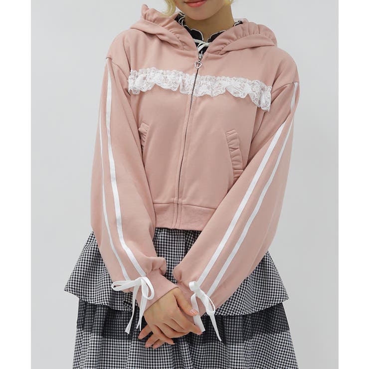 ピンク | ライン使レースフリルパーカー | axes femme