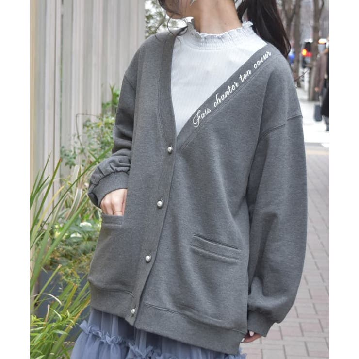 ロゴ刺繍裏毛ロングカーディガン[品番：IGAW0006203]｜axes femme
