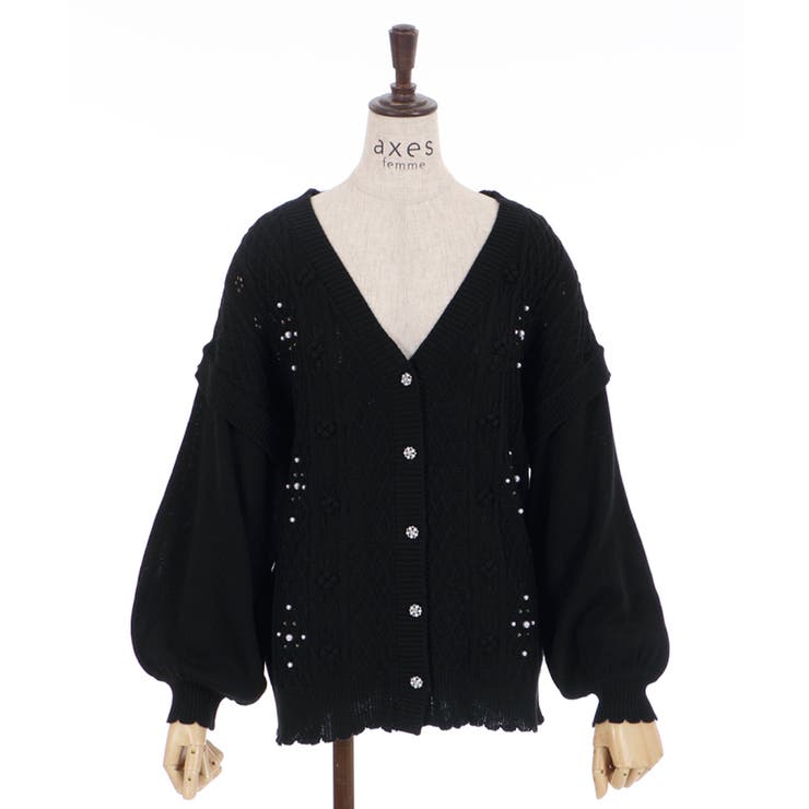 フラワーニットカーディガン[品番：IGAW0001421]｜axes femme