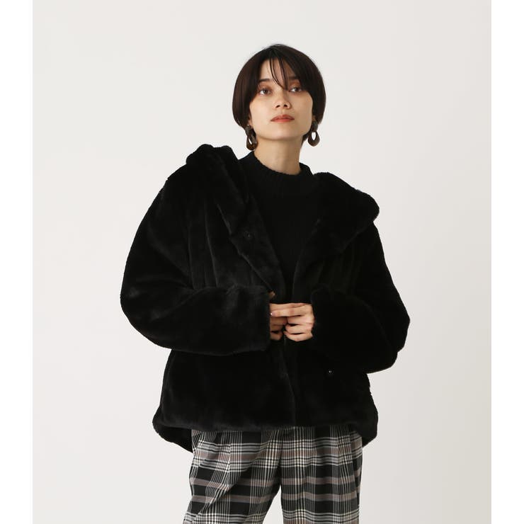 ECO FUR FOOD SHORT COAT/エコファーフードショートコート[品番