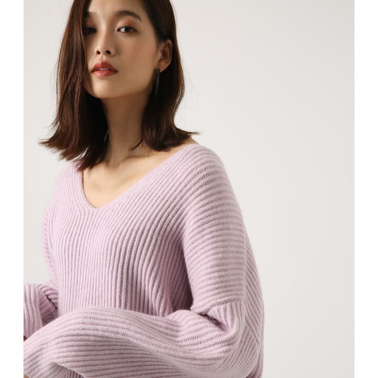 リブニットVネックルーズプルオーバー[品番：AZLW0014261]｜AZUL BY