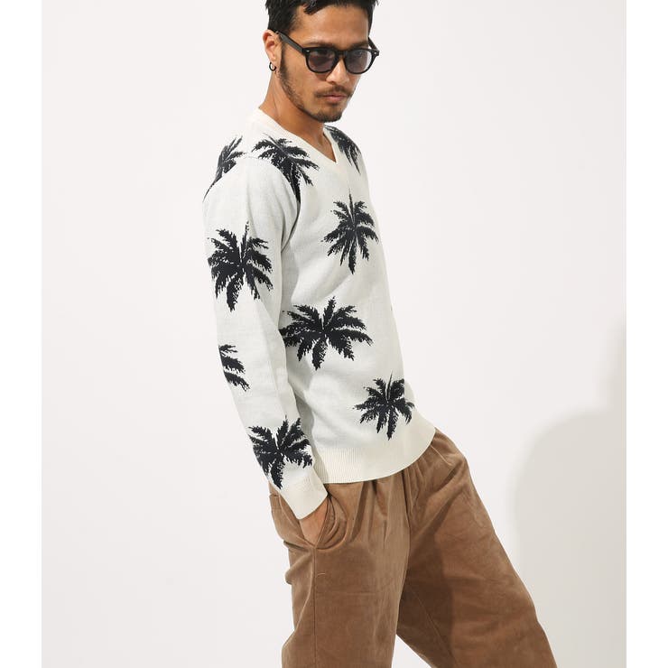 パームツリー柄vネックニットプルオーバー 品番 Azlw Azul By Moussy アズールバイマウジー のメンズ ファッション通販 Shoplist ショップリスト