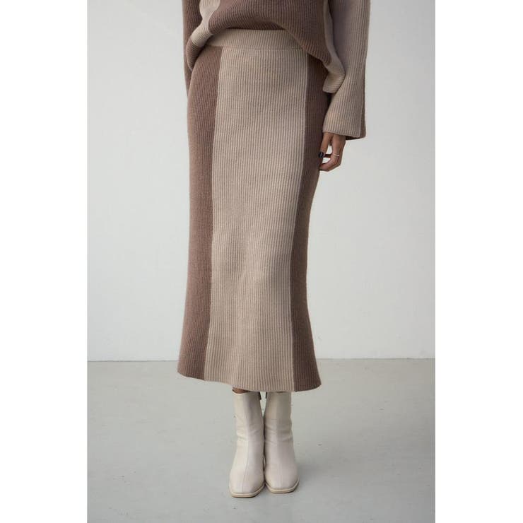 MOCHA | バイカラーIラインニットスカート | AZUL BY MOUSSY