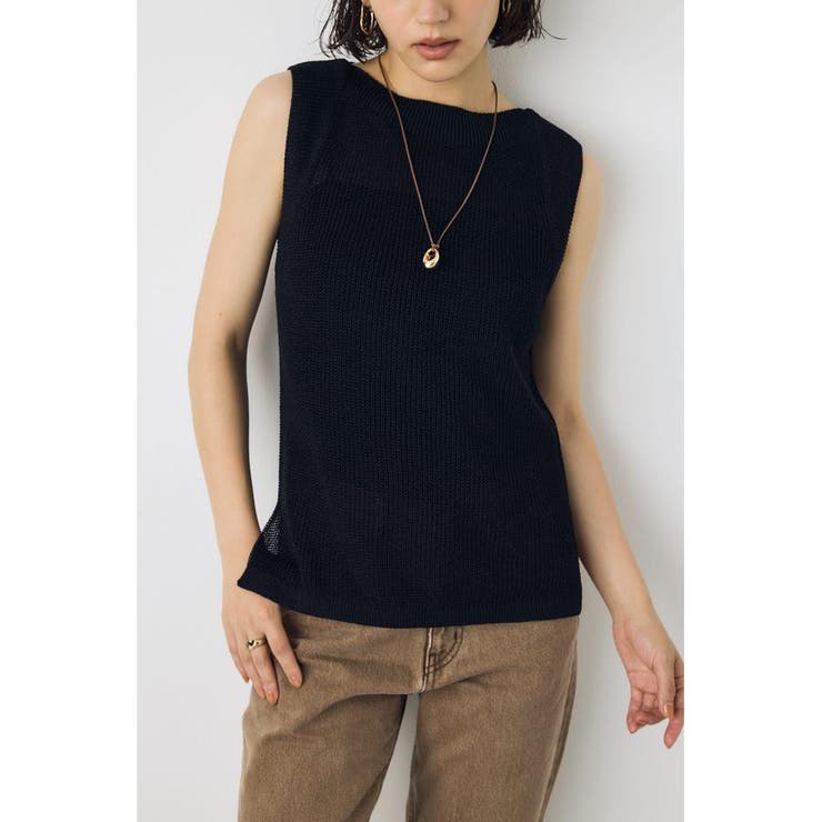 リネンライク畔編みノースリーブニットトップス | AZUL BY MOUSSY | 詳細画像3 