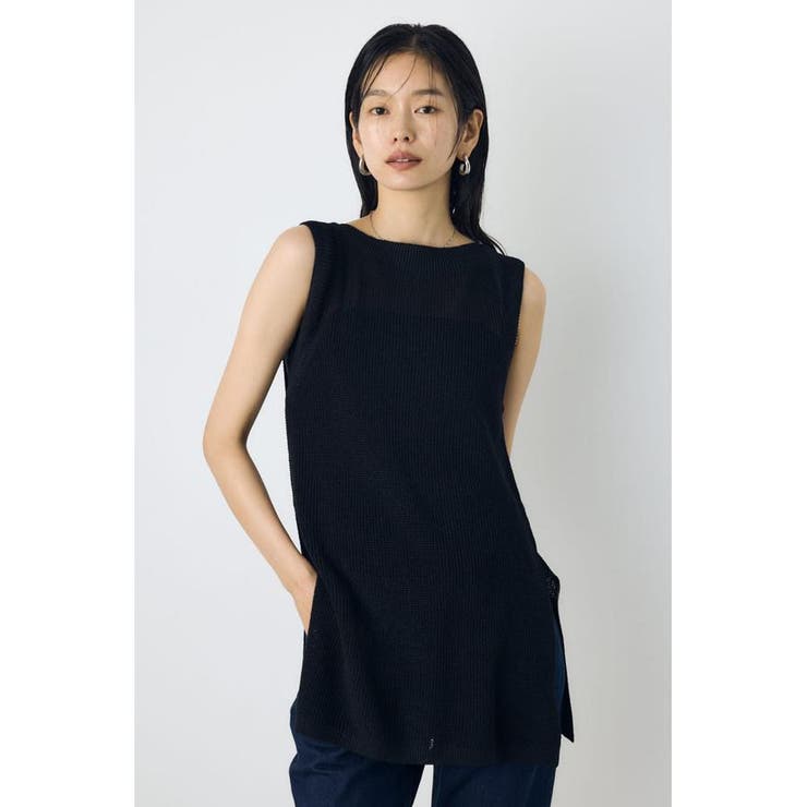 BLK | リネンライク畔編みノースリーブニットトップス | AZUL BY MOUSSY