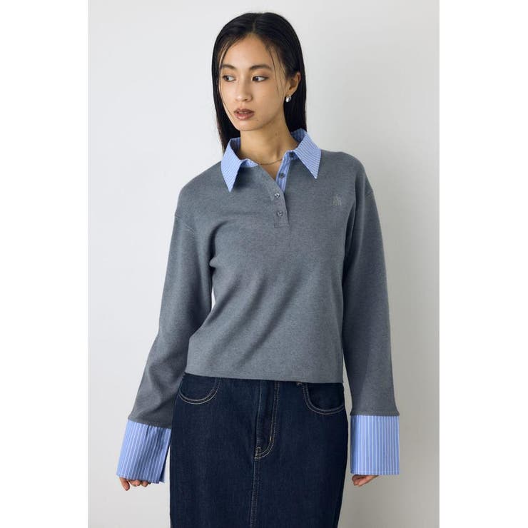 T.GRY | ポロカラーフハクドッキングニット | AZUL BY MOUSSY