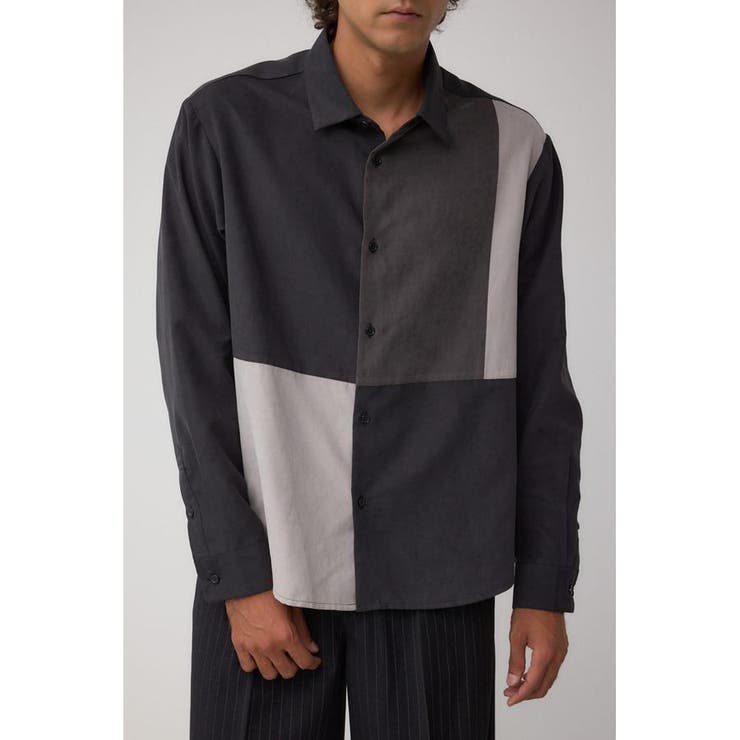 柄BLK5 | パネルスウィッチングフェイクスウェードシャツ | AZUL BY MOUSSY