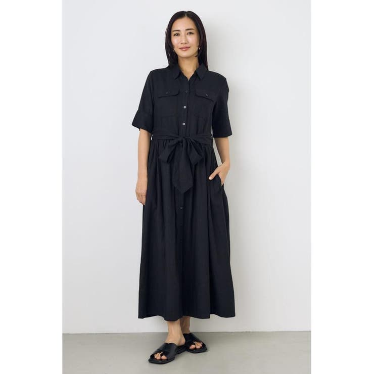 リネンベルテッドフレアボタンワンピース | AZUL BY MOUSSY | 詳細画像1 