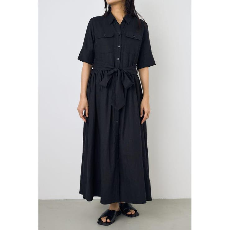リネンベルテッドフレアボタンワンピース | AZUL BY MOUSSY | 詳細画像2 