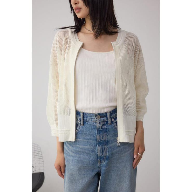 O/WHT1 | Wジップメッシュニットカーディガン | AZUL BY MOUSSY