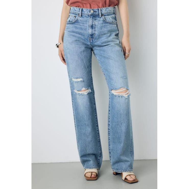 L/BLU1 | AZUL DENIM ダメージストレートデニム ロング丈 | AZUL BY MOUSSY