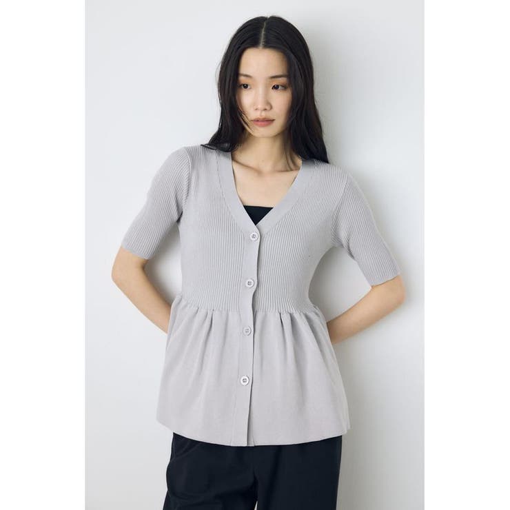 L/GRY1 | ペプラム5分袖ニットカーディガン | AZUL BY MOUSSY