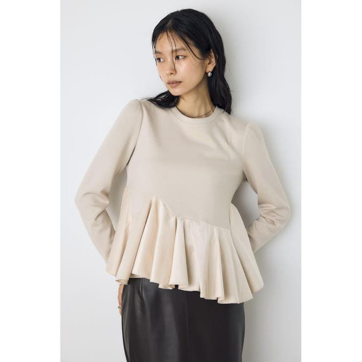 L/BEG1 | ベロアフリルヘムカットトップス | AZUL BY MOUSSY