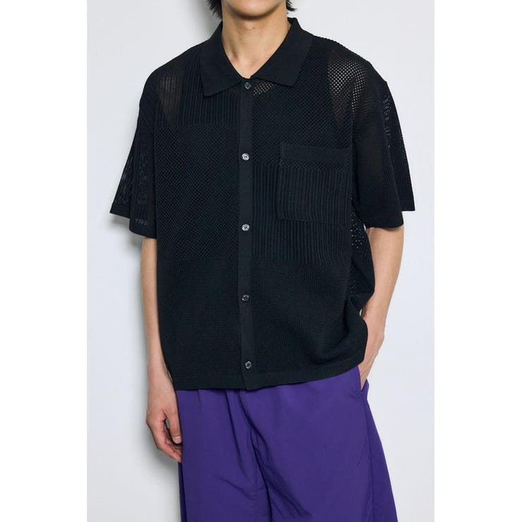 BLK | 編地切替ニットシャツ | AZUL BY MOUSSY