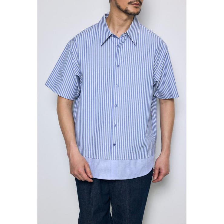 柄BLU5 | フェイクレーヤードストライプシャツ | AZUL BY MOUSSY