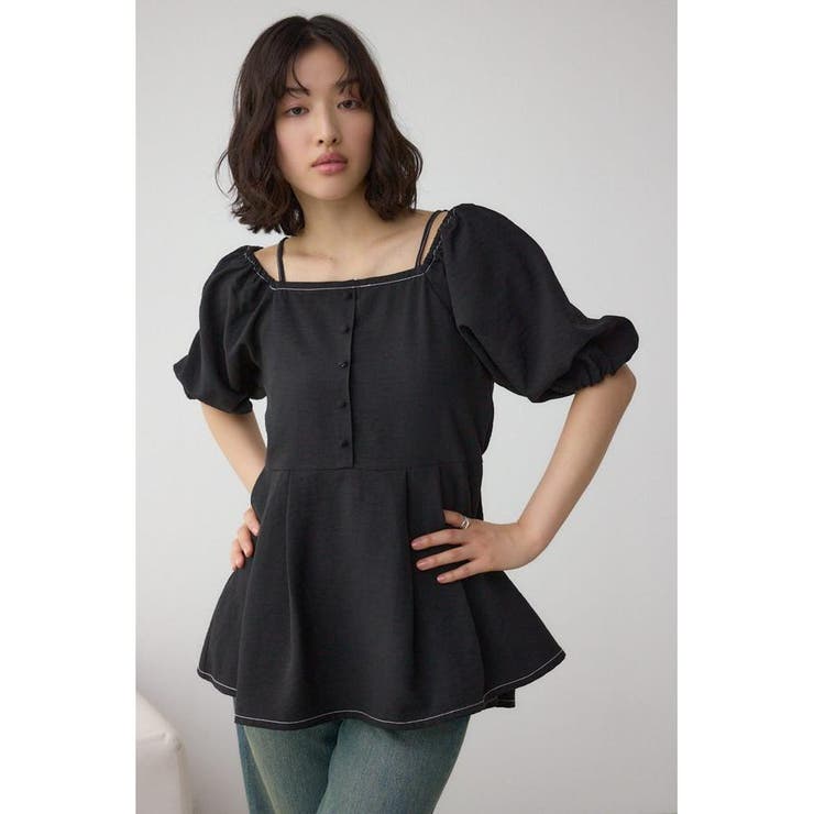 2WAYパフスリーブ配色ペプラムブラウス | AZUL BY MOUSSY | 詳細画像16 