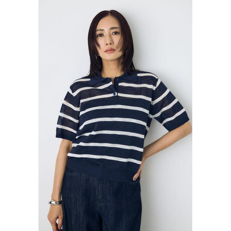 柄NVY5 | シアーポロニットトップス | AZUL BY MOUSSY
