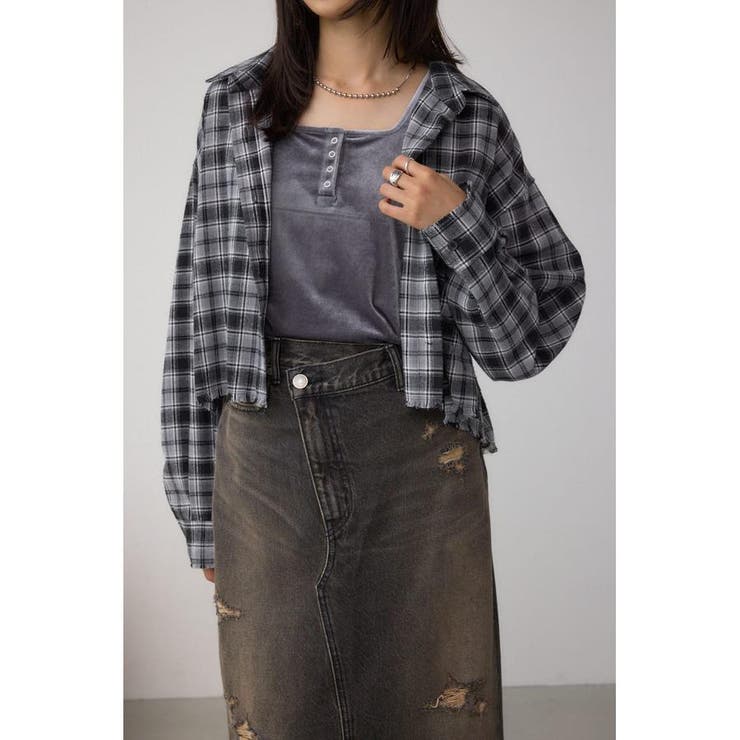 柄BLK5 | アソートフリンジチェックシャツ | AZUL BY MOUSSY