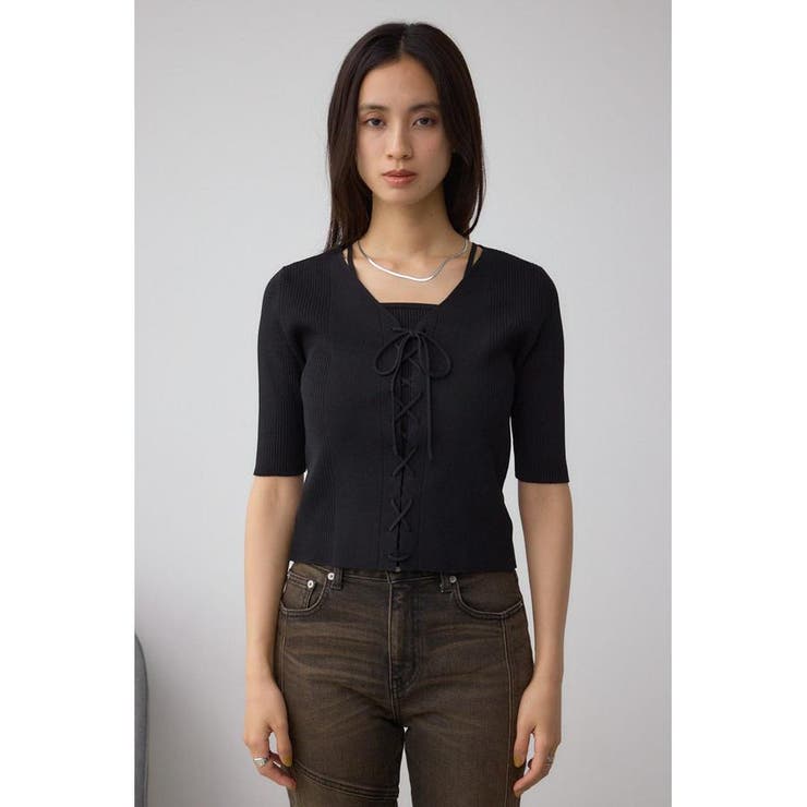 フェイクレイヤードレースアップニット | AZUL BY MOUSSY | 詳細画像5 