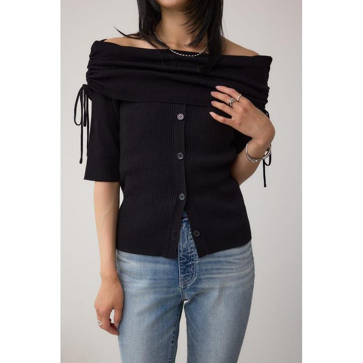 BLK | 5分袖ギャザーオフショルニットトップス | AZUL BY MOUSSY