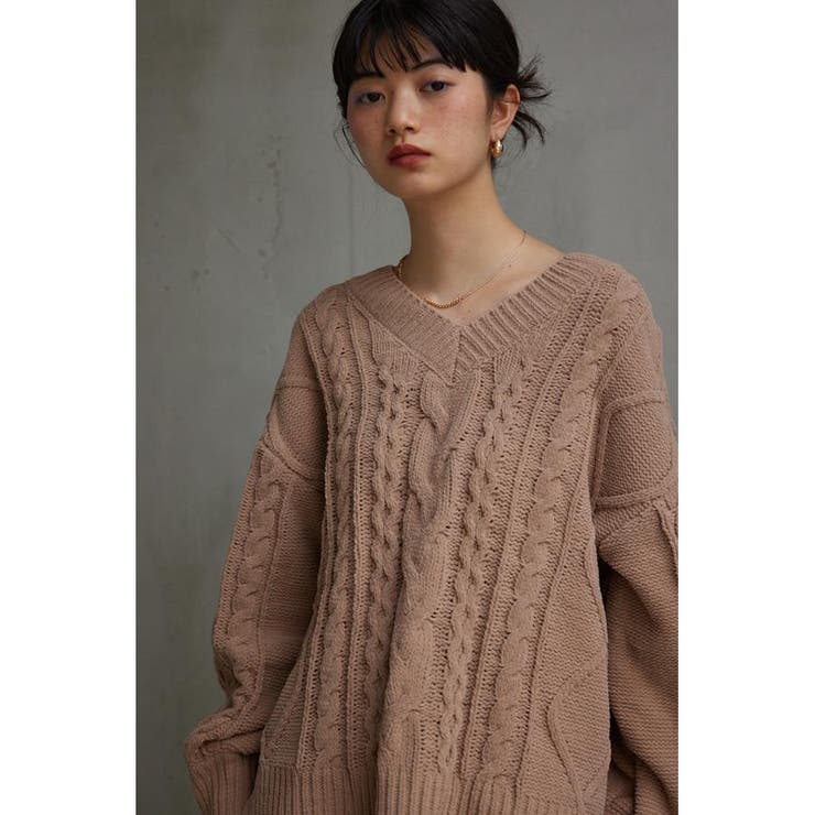 シェニールケーブルVネックニットトップス | AZUL BY MOUSSY | 詳細画像22 