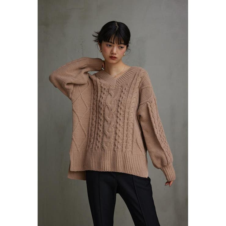 シェニールケーブルVネックニットトップス | AZUL BY MOUSSY | 詳細画像23 