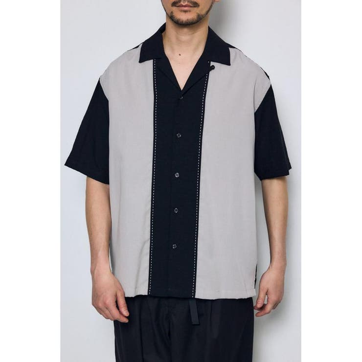 柄BLK5 | ツートーン切替開襟半袖シャツ | AZUL BY MOUSSY
