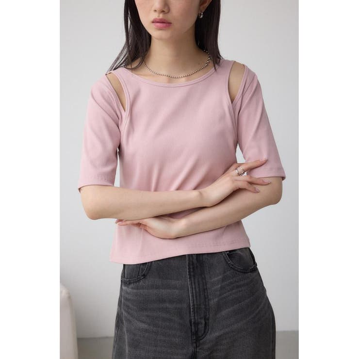 L/PNK1 | デザインネックショートTシャツ | AZUL BY MOUSSY