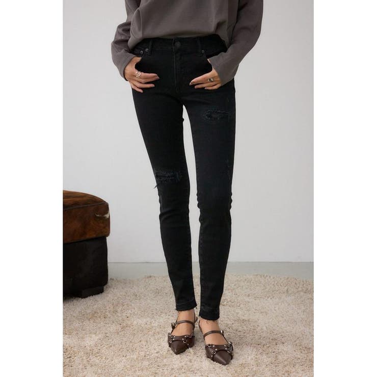 BLK | AZUL DENIM リペアスキニーデニム | AZUL BY MOUSSY