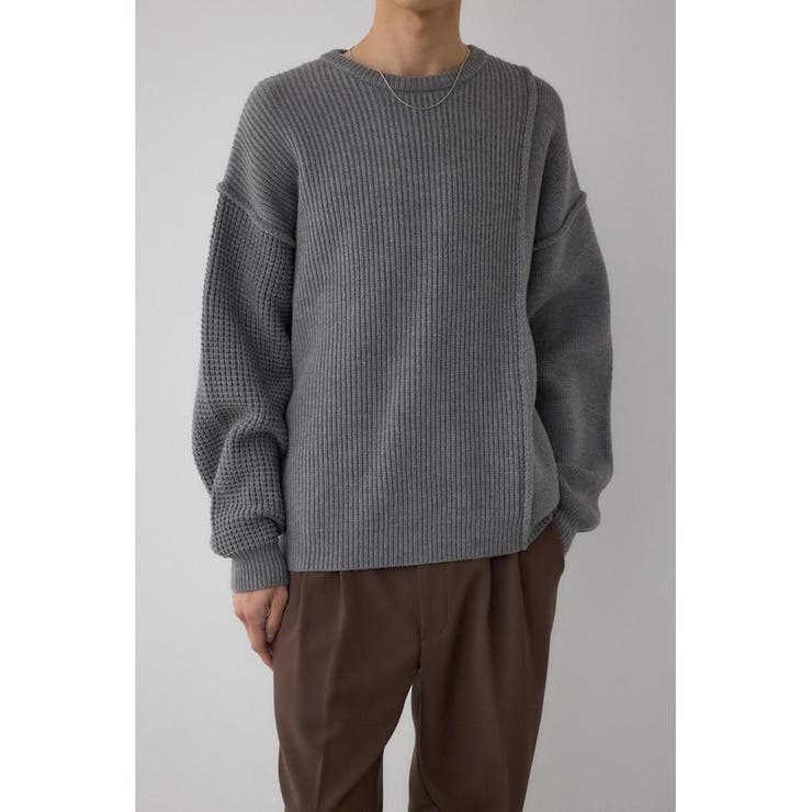 GRY | 編地ミックスニットトップス | AZUL BY MOUSSY