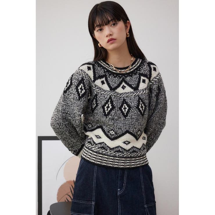 キュウシン柄ニット | AZUL BY MOUSSY | 詳細画像1 