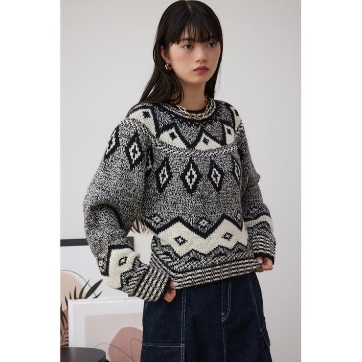 キュウシン柄ニット | AZUL BY MOUSSY | 詳細画像2 