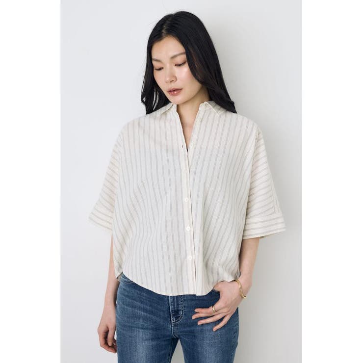 Stripe | フレンチリネンCOOLMAXショートドルマンシャツ | AZUL BY MOUSSY