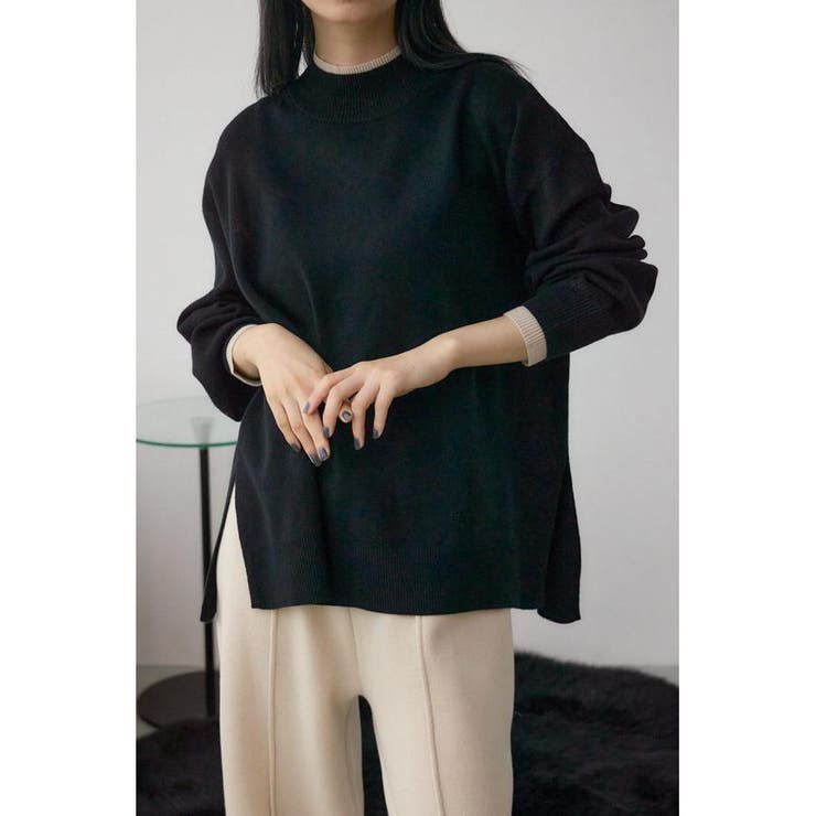 BLK | 格上げ ダブルネックデザインニットトップス | AZUL BY MOUSSY