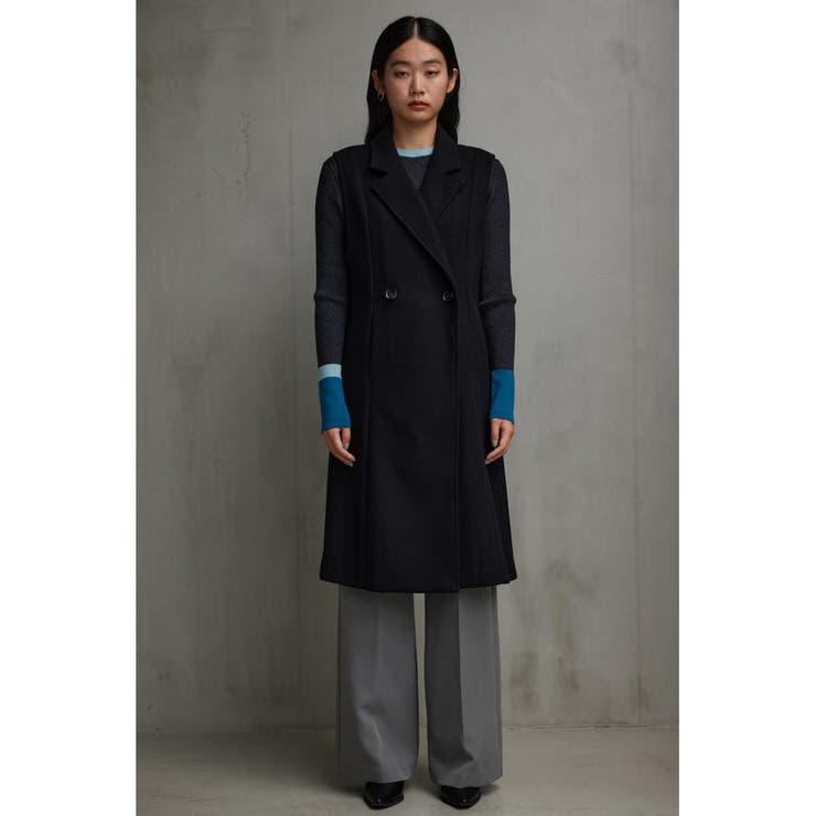 ARTS＆SCIENCE シルクロングベスト　黒　中綿入り 細見え中わたキルト切替ロングベスト - ベルーナ【公式】