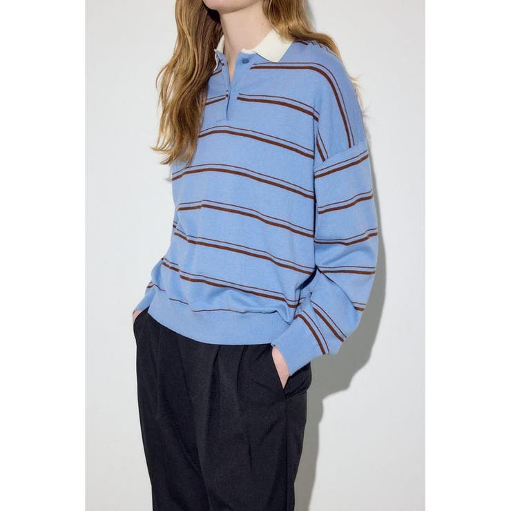 柄BLU5 | カシミヤミックスポロカラーボーダーニット | AZUL BY MOUSSY