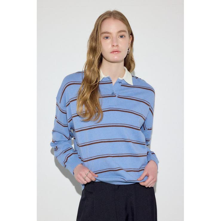 カシミヤミックスポロカラーボーダーニット | AZUL BY MOUSSY | 詳細画像15 