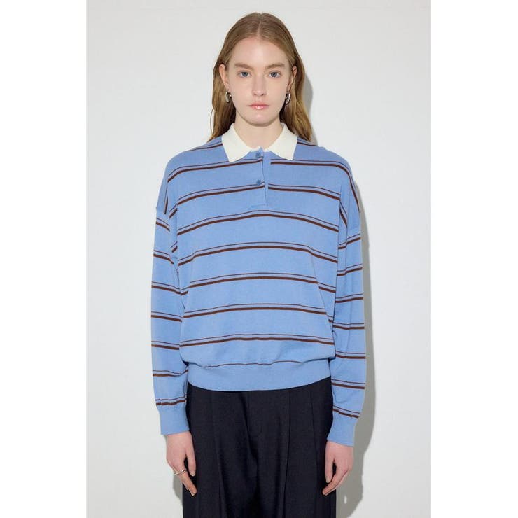 カシミヤミックスポロカラーボーダーニット | AZUL BY MOUSSY | 詳細画像18 