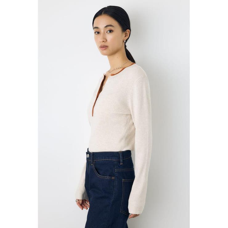 格上げ ヘンリーネックデザインニットトップス | AZUL BY MOUSSY | 詳細画像3 